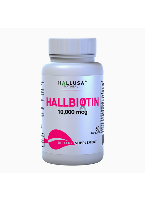 HallBiotin - Biotin 10000mcg - Hair Skin and Nails Vitamins - Hair Growth Vitamins for Women - 60 Capsules - Hallusa Natural