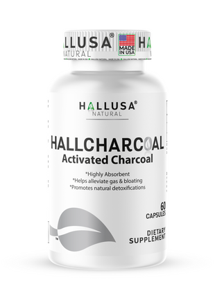 Activated Charcoal - 520 mg Highly Absorbent - Gas & Bloating - Detox  Supplement  - Derived from Coconut Shells - Hallusa Natural - 60 Capsules