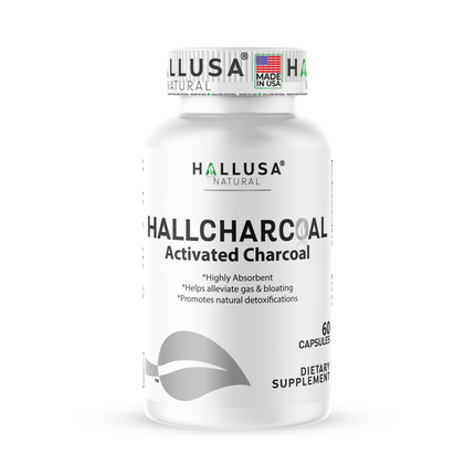 Activated Charcoal - 520 mg Highly Absorbent - Gas & Bloating - Detox  Supplement  - Derived from Coconut Shells - Hallusa Natural - 60 Capsules