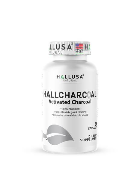 Activated Charcoal - 520 mg Highly Absorbent - Gas & Bloating - Detox  Supplement  - Derived from Coconut Shells - Hallusa Natural - 60 Capsules