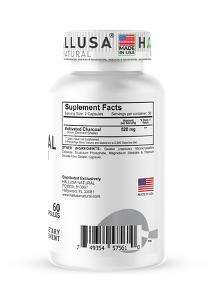 Activated Charcoal - 520 mg Highly Absorbent - Gas & Bloating - Detox  Supplement  - Derived from Coconut Shells - Hallusa Natural - 60 Capsules