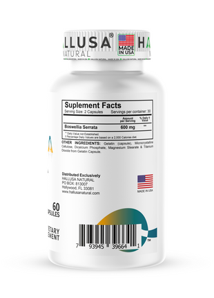 Boswellia Serrata Extract 600 mg - Supplement for Inflammation - Joint Support Supplement - Ayurvedic SupplementS - 60 capsules 30 serving HALLUSA NATURAL