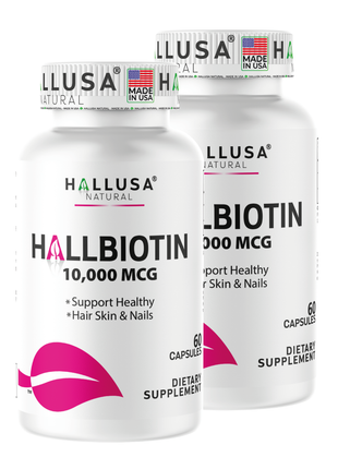 HallBiotin - Biotin 10000mcg - Hair Skin and Nails Vitamins - Hair Growth Vitamins for Women - 60 Capsules - Hallusa Natural