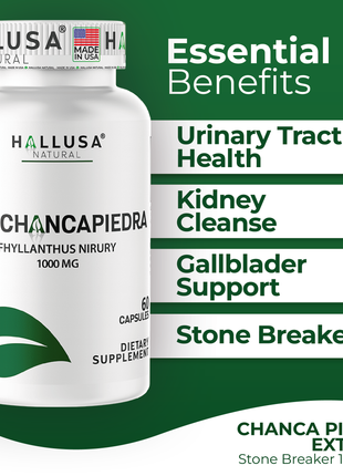 Hallusa Natural - Hall ChancaPiedra Stone Breaker 1000 mg - Kidney Cleanse & Gallbladder Supplement, Urinary Tract Health - 60 Capsules