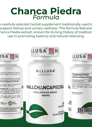 Hallusa Natural - Hall ChancaPiedra Stone Breaker 1000 mg - Kidney Cleanse & Gallbladder Supplement, Urinary Tract Health - 60 Capsules