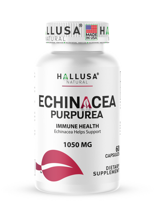 Hallusa Natural Echinacea Purpurea Root 1050mg Max Strength | Immune Support Supplement for Cold & Flu Season | High Potency Echinacea Purpurea Herb | 60 Capsules