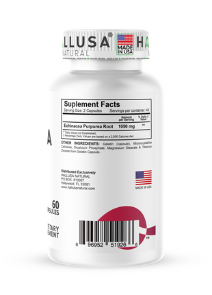 Hallusa Natural Echinacea Purpurea Root 1050mg Max Strength | Immune Support Supplement for Cold & Flu Season | High Potency Echinacea Purpurea Herb | 60 Capsules