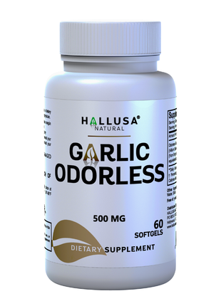 Hallusa Natural - Garlic Odorless capsules 500mg | Max Strength Allium Sativum Softgels for Cholesterol & Cardiovascular Health | Immune Support | 60 Count