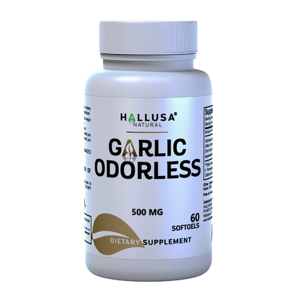 Hallusa Natural - Garlic Odorless capsules 500mg | Max Strength Allium Sativum Softgels for Cholesterol & Cardiovascular Health | Immune Support | 60 Count