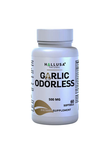 Hallusa Natural - Garlic Odorless capsules 500mg | Max Strength Allium Sativum Softgels for Cholesterol & Cardiovascular Health | Immune Support | 60 Count