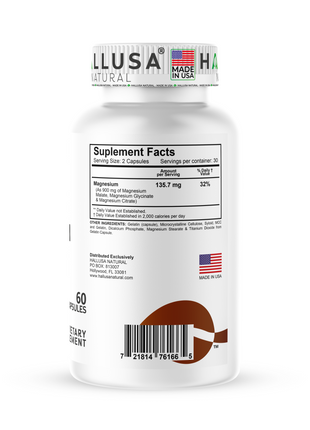 HALL3 MAGNESIUM x 60 Capsules – Triple Magnesium Blend: Malate, Glycinate & Citrate – Dietary Supplement for Muscle & Nerve Function – Hallusa Natural