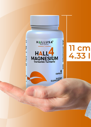 HALL4 MAGNESIUM Complex x 60 Cap Multi-Magnesium Malate, Aspartate, Taurate, Bisglycinate & Curcumin Turmeric – Dietary Supplement Muscles & Nerves – Hallusa Natural