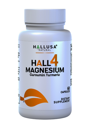 HALL4 MAGNESIUM Complex x 60 Cap Multi-Magnesium Malate, Aspartate, Taurate, Bisglycinate & Curcumin Turmeric – Dietary Supplement Muscles & Nerves – Hallusa Natural