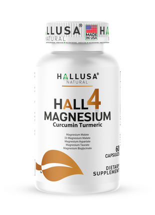 HALL4 MAGNESIUM Complex x 60 Cap Multi-Magnesium Malate, Aspartate, Taurate, Bisglycinate & Curcumin Turmeric – Dietary Supplement Muscles & Nerves – Hallusa Natural