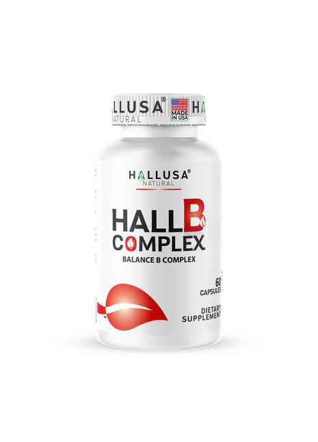 Hallusa Natural Vitamin B Complex with Biotin, B12, B6, B5, B3, B2 – Energy, Metabolism & Hair Support 60 Tablets – Daily B-Complex Supplement with Folic Acid, Inositol & Choline