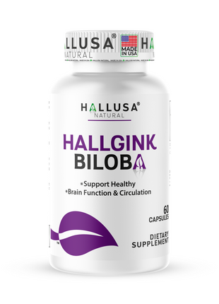 HallGink Biloba - Ginkgo Biloba 120mg - Brain Supplements for Memory and Focus - Memory & Brain Supports Supplement - 60 Capsules - Hallusa Natural