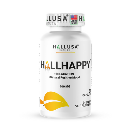 Hallusa Natural - HallHappy - Mood Support Supplement | Valerian, St. John's Wort & Passion Flower Blend 900mg | Natural Relief for Stress, Anxiety & Relaxation | 60 Capsules