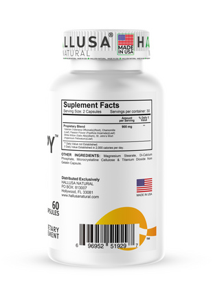 Hallusa Natural - HallHappy - Mood Support Supplement | Valerian, St. John's Wort & Passion Flower Blend 900mg | Natural Relief for Stress, Anxiety & Relaxation | 60 Capsules