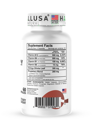 Brain Health Supplement – Ginkgo Biloba, B Vitamins & Choline – Memory & Focus Support – Mental Clarity & Energy – Brain Booster for Men & Women – 60 Capsules