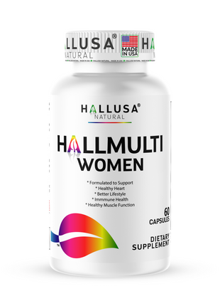 Hallusa Natural Womens Multivitamin Capsules 18+ Vitamins for Women & Minerals | Hair, Skin & Nails Support with Folic Acid, BIotin, Calcium, Zinc, Magnesium | 60 Capsules
