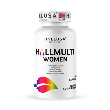 Hallusa Natural Womens Multivitamin Capsules 18+ Vitamins for Women & Minerals | Hair, Skin & Nails Support with Folic Acid, BIotin, Calcium, Zinc, Magnesium | 60 Capsules