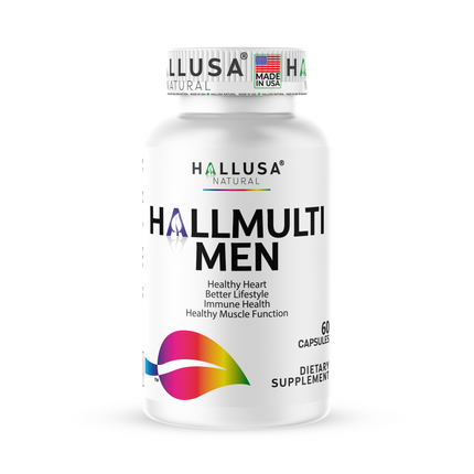 Hallusa Natural HallMulvit Men - Multivitamin for Men, Heart, Muscle & Immune Support + Biotin, Iron, Vitamin B12, Vitamin C, Vitamin E, Folate, Calcium, Magnesium, Zinc & More - 60 Capsules