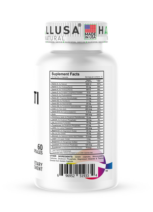 Hallusa Natural HallMulvit Men - Multivitamin for Men, Heart, Muscle & Immune Support + Biotin, Iron, Vitamin B12, Vitamin C, Vitamin E, Folate, Calcium, Magnesium, Zinc & More - 60 Capsules