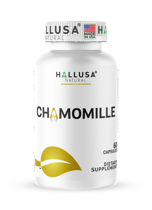Hallusa Natural Chamomile Capsules 500mg | Herbal Sleep Aid & Stress Relief Supplement | Promotes Calmness, Relaxation & Restful Night Sleep | Non-GMO | 60 Vegetarian Caps