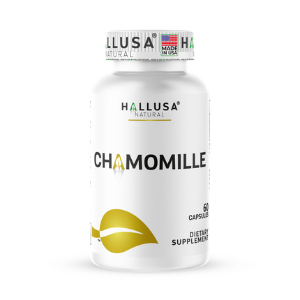 Hallusa Natural Chamomile Capsules 500mg | Herbal Sleep Aid & Stress Relief Supplement | Promotes Calmness, Relaxation & Restful Night Sleep | Non-GMO | 60 Vegetarian Caps
