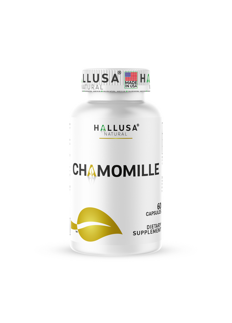 Hallusa Natural Chamomile Capsules 500mg | Herbal Sleep Aid & Stress Relief Supplement | Promotes Calmness, Relaxation & Restful Night Sleep | Non-GMO | 60 Vegetarian Caps