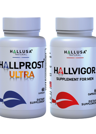 Hallprost Ultra & Hallvigor 120 Cap - Dietary Supplement For Men - Pygeum, Pumpkin Seeds, Vitamin Prostate Formula - Energy Supplements - HALLUSA NATURAL