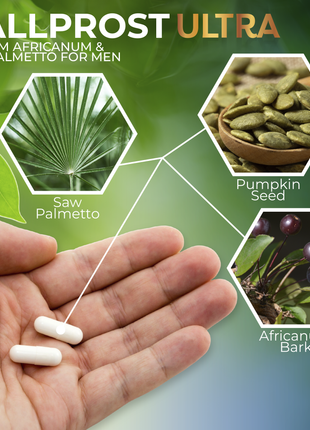 Hallprost Ultra & FREE Hallvigor 120 Capsules - Dietary Supplement For Men - Pygeum, Pumpkin Seeds, Vitamin Prostate Formula - Energy Supplements - HALLUSA NATURAL