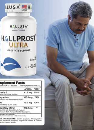 Hallprost Ultra & FREE Hallvigor 120 Capsules - Dietary Supplement For Men - Pygeum, Pumpkin Seeds, Vitamin Prostate Formula - Energy Supplements - HALLUSA NATURAL