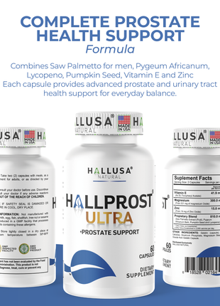 Hallprost Ultra & FREE Hallvigor 120 Capsules - Dietary Supplement For Men - Pygeum, Pumpkin Seeds, Vitamin Prostate Formula - Energy Supplements - HALLUSA NATURAL
