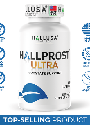 Hallusa Natural HALLPROST Ultra Prostate Health Supplement for Men, Frequent Urination, Saw Palmetto, Lycopene & Pygeum Blend + Zinc, Vitamin E & Magnesium, Urinary Tract Function, 60 Capsules