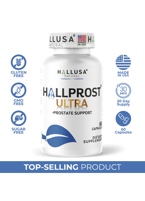 Hallusa Natural HALLPROST Ultra | Prostate Health Supplement for Men | Prostatitis - Inflamed prostate | Frequent Urination | Urinary Tract Function | Saw Palmetto, Lycopene & Pygeum Blend + Zinc, Vitamin E & Magnesium | 60 Capsules