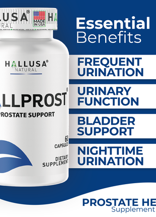 Hallusa Natural HALLPROST - Prostate Supplement for Men - Blend Saw Palmetto 700mg* - Prostate Pills - Frequent Urination - Urinary Tract Function - 60 Capsules