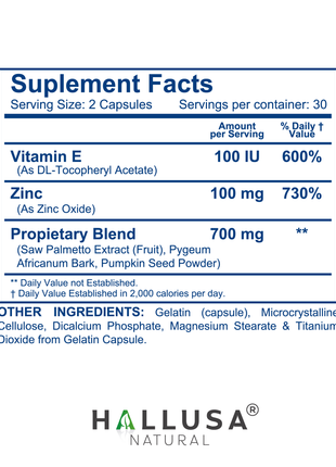 Hallusa Natural HALLPROST - Prostate Supplement for Men - Blend Saw Palmetto 700mg* - Prostate Pills - Frequent Urination - Urinary Tract Function - 60 Capsules