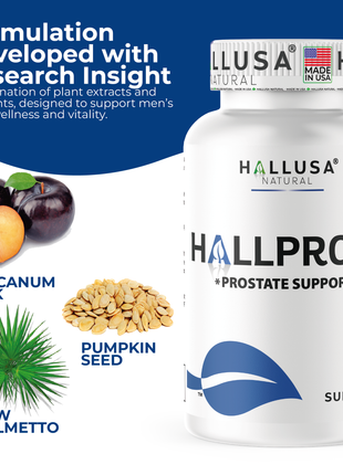 Hallusa Natural HALLPROST - Prostate Supplement for Men - Blend Saw Palmetto 700mg* - Prostate Pills - Frequent Urination - Urinary Tract Function - 60 Capsules