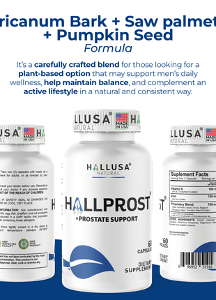 Hallusa Natural HALLPROST - Prostate Supplement for Men - Blend Saw Palmetto 700mg* - Prostate Pills - Frequent Urination - Urinary Tract Function - 60 Capsules