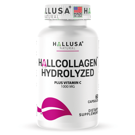 Hallusa Natural - Hydrolyzed Collagen capsules 1000mg Plus Vitamin C - Collagen Pills - Skin, Wrinkles & Anti-Aging - Hair & Nail Strengthening - Joint Pain - 60 Capsules