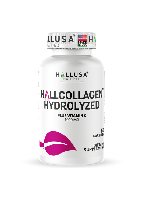 Hallusa Natural - Hydrolyzed Collagen capsules 1000mg Plus Vitamin C - Collagen Pills - Skin, Wrinkles & Anti-Aging - Hair & Nail Strengthening - Joint Pain - 60 Capsules
