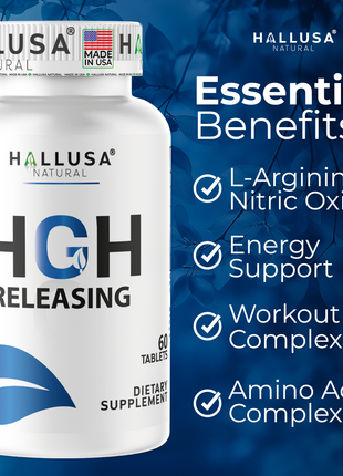 Hallusa Natural Hall HGH Complex - Amino Acid Complex - Muscle & Workout Support - Energy & Recovery Formula - L-Arginine, L-Ornithine, L-Glutamine - 60 Tablets - 30 Day Supply