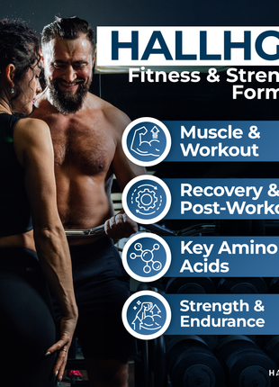 Hallusa Natural Hall HGH Complex - Amino Acid Complex - Muscle & Workout Support - Energy & Recovery Formula - L-Arginine, L-Ornithine, L-Glutamine - 60 Tablets - 30 Day Supply