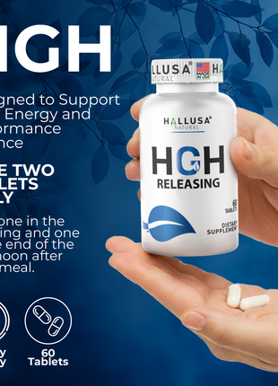 Hallusa Natural Hall HGH Complex - Amino Acid Complex - Muscle & Workout Support - Energy & Recovery Formula - L-Arginine, L-Ornithine, L-Glutamine - 60 Tablets - 30 Day Supply