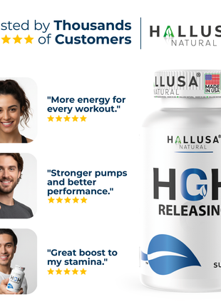 Hallusa Natural Hall HGH Complex - Amino Acid Complex - Muscle & Workout Support - Energy & Recovery Formula - L-Arginine, L-Ornithine, L-Glutamine - 60 Tablets - 30 Day Supply