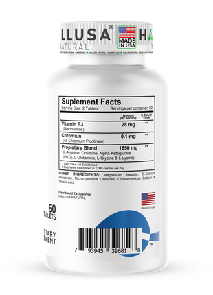 Hallusa Natural Hall HGH Complex - Amino Acid Complex - Muscle & Workout Support - Energy & Recovery Formula - L-Arginine, L-Ornithine, L-Glutamine - 60 Tablets - 30 Day Supply