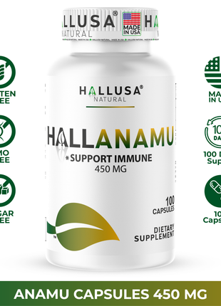 Anamu Root  450 mg - Anamu Capsules Organic - Supplement Anamu Root Herb - Immune System & Energy - Petiveria Allicea - 100 Capsules Hallusa Natural