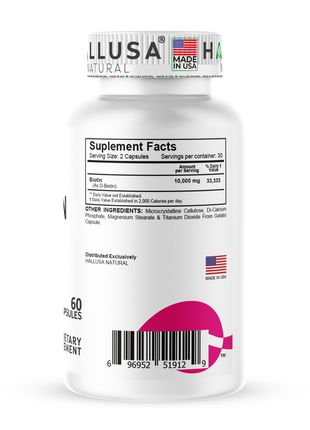 HallBiotin - Biotin 10000mcg - Hair Skin and Nails Vitamins - Hair Growth Vitamins for Women - 60 Capsules - Hallusa Natural