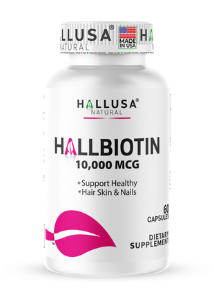 HallBiotin - Biotin 10000mcg - Hair Skin and Nails Vitamins - Hair Growth Vitamins for Women - 60 Capsules - Hallusa Natural